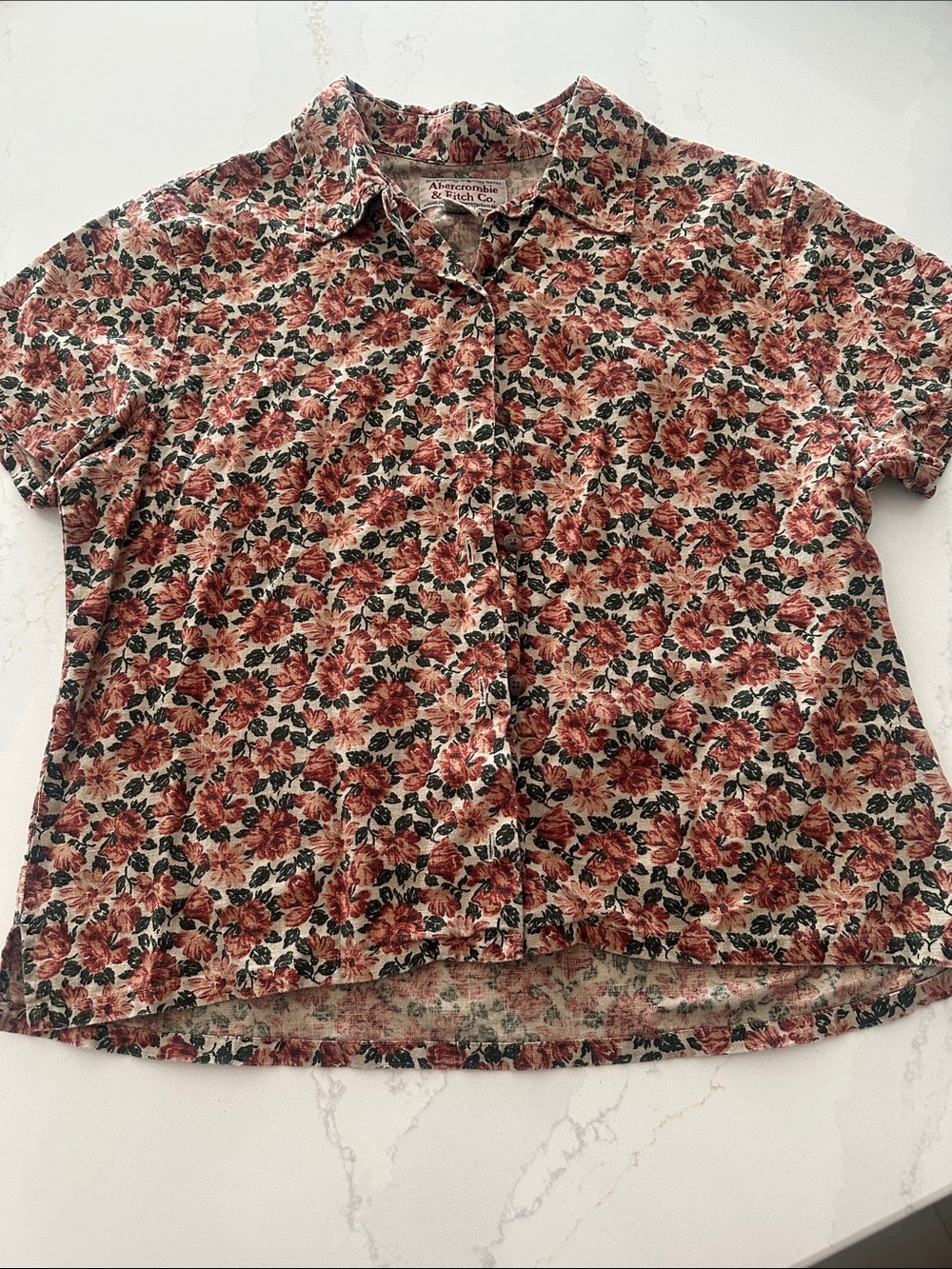 Abercrombie & Fitch Co. Vintage Linen and Cotton blend short sleeve floral shirt